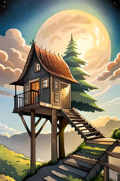 Fairytale landscape with treehouse