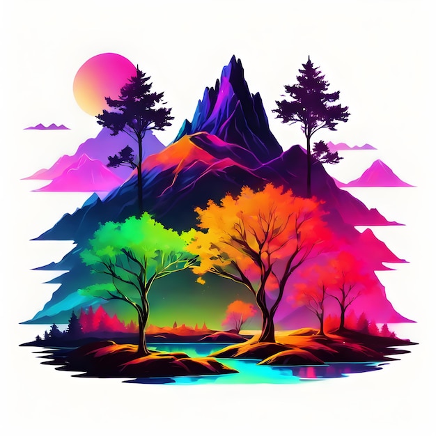 Fairytale nature picture created with neon colors