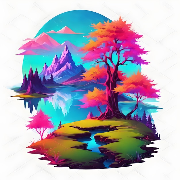 Fairytale nature picture created with neon colors