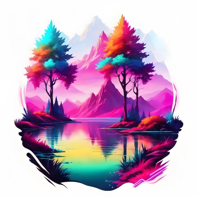 Fairytale nature picture created with neon colors