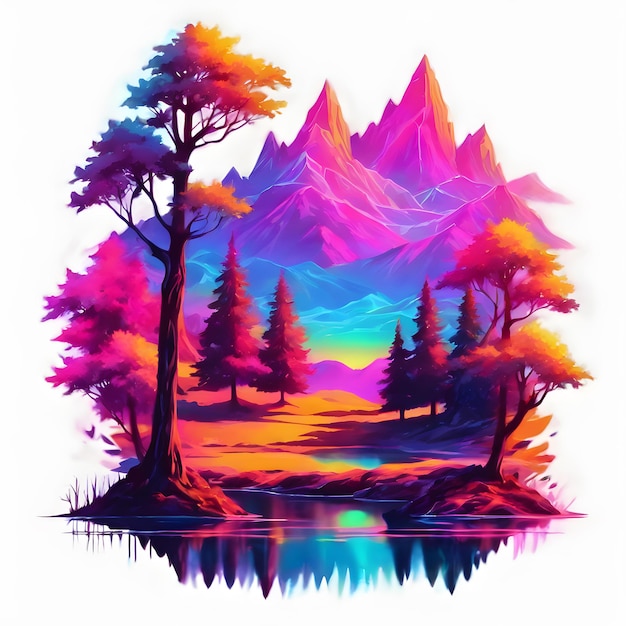 Fairytale nature picture created with neon colors