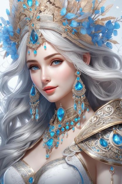 Fairytale portrait of a beautiful princess with flowers