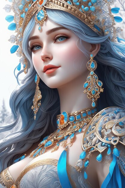 Fairytale portrait of a beautiful princess with flowers