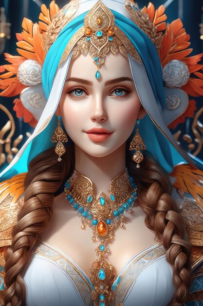 Fairytale portrait of a beautiful princess with flowers