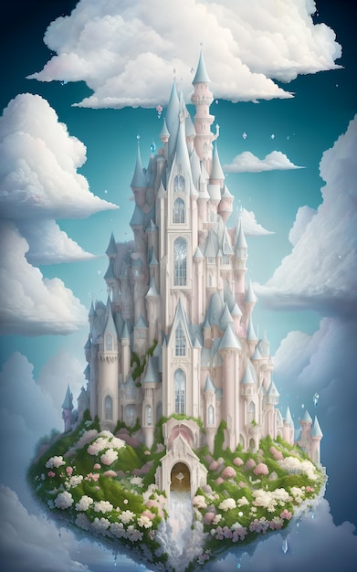 Fairytale white castle in the clouds