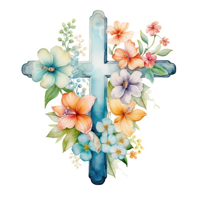 Photo faith and nature flower cross in blossom colors