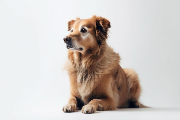 Faithful and Loyal Dog Sitting on White Studio Background