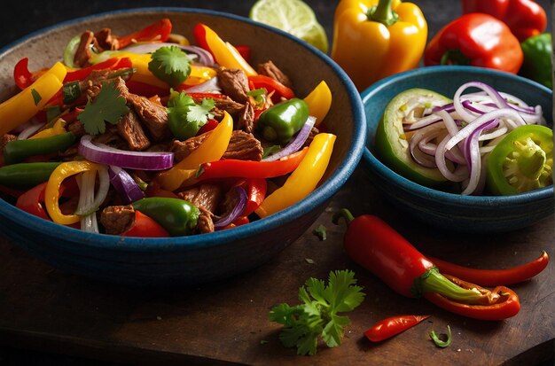 Fajita plate met levendige paprika's en uien