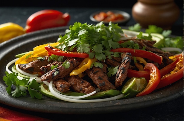 Fajita platter being garnished with fresh cilant