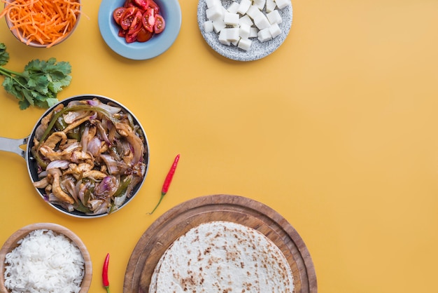 Fajitas nemen zeer gezonde, gele copyspace weg