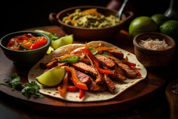 Photo fajitas served with a side of spicy habanerolime guacamole