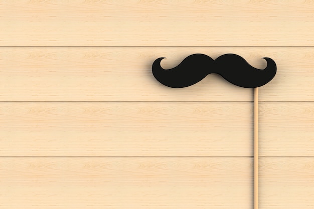 Fake black mustache on wooden board, 3D rendering