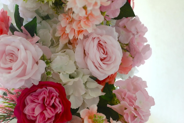 Fake flowers decorate the interior of a hotel