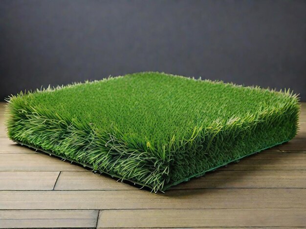 Photo fake green grass artificial rolled green grass