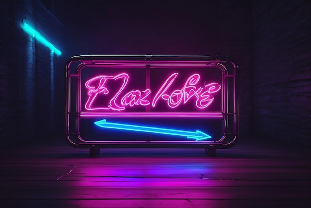 Foto fake love segno al neon con lettere su sfondo scuro modello di progettazione del logo