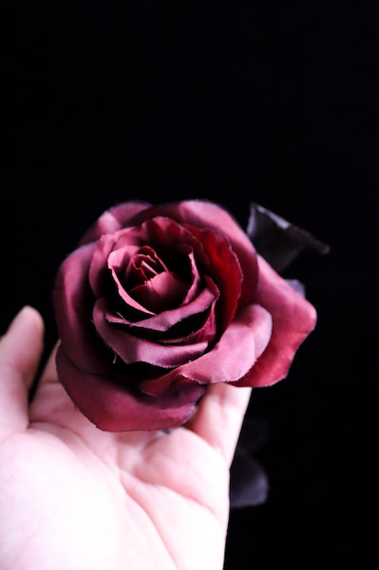 Поддельные красные розы на руке