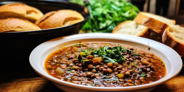 Fakes Greek Lentil Soup in a cozy kitchen Hearty and Nutritious Lentil Soup Fakes Closeup