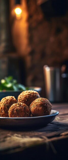 Photo falafel on stone rustic pub mobile wallpeper postcard generative ai