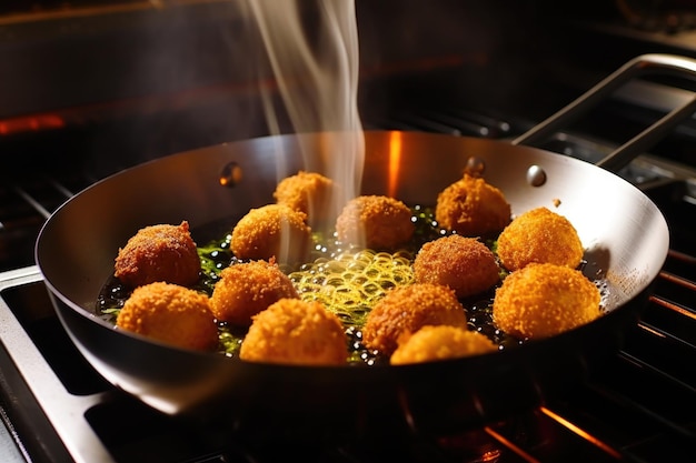 Falafelballen bakken in een hete pan met olie