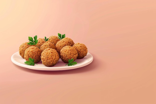 Falafelballen in de roze plaat lichte perzikkleur achtergrond zijweergave Ruimte voor tekst