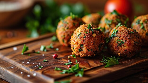 Falafelballen op een houten snijplank selectieve focus