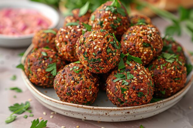 Foto falafels zijn diep gebakken ballen die traditioneel te vinden zijn in de keuken van het midden-oosten.