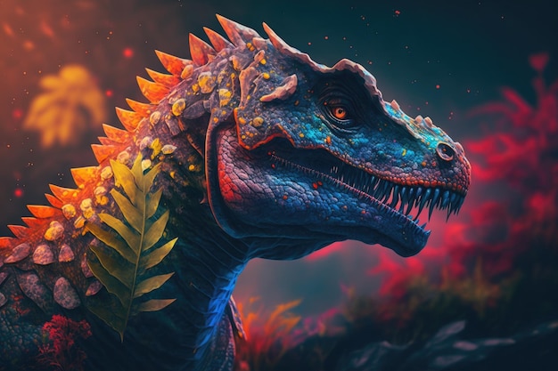 Falcarius Colorful Dangerous Dinosaur in Lush Prehistoric Nature by Generative AI