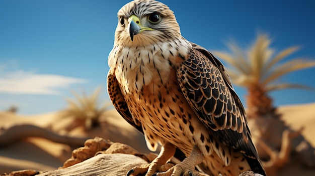 a falcon on a rock in the desert in the style of animated illustrations