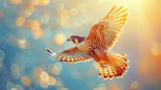 A Falcon Spreading Its Wings Flying Against the Sunlight