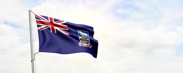 Falkland Islands flag waving on sky background 3D Rendering