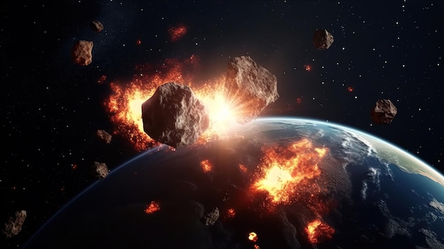 The fall of asteroids on planet earth the end of the world AI generated