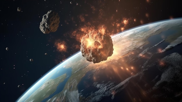 The fall of asteroids on planet earth the end of the world AI generated