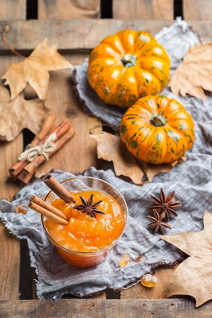 Fall autumn pumpkin jam confiture with spices