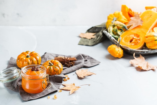 Fall autumn pumpkin jam confiture with spices