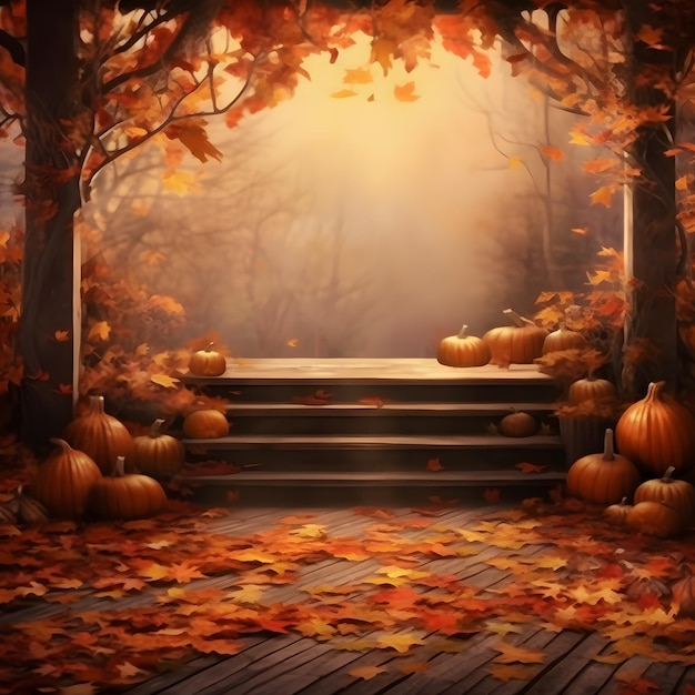 Fall Backdrop With Autumn And Leaves Background Created With Generative AI Technology
