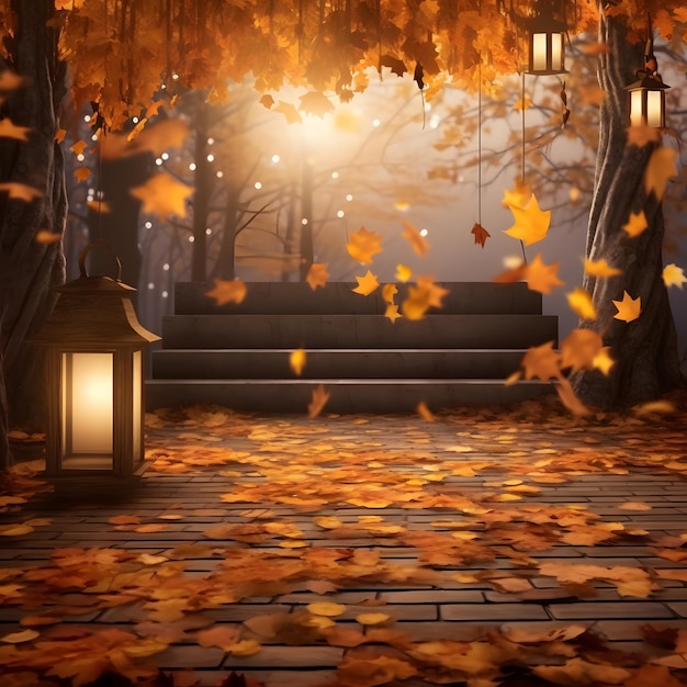 Fall backdrop with autumn and leaves background created with generative ai technology