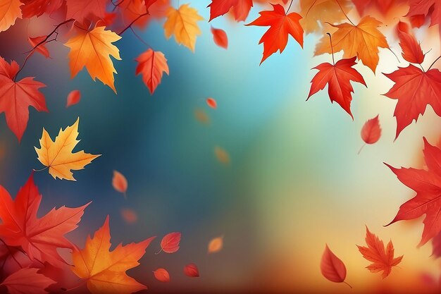 Fall background with blurred flying red leaves autumn nature vector design