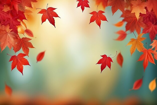 Fall background with blurred flying red leaves autumn nature vector design