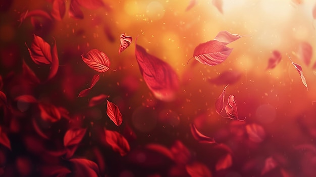 Fall background with blurred flying red leaves autumn