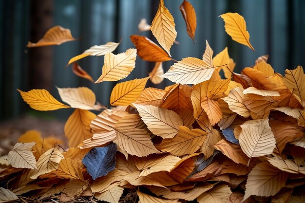 Осенняя красота Желтые и разноцветные листья разбросаны по осенней земле