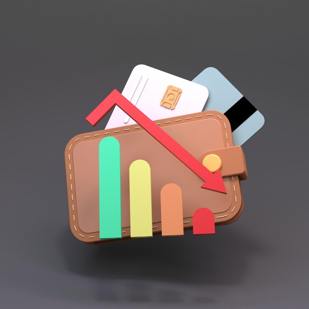 Fall chart and wallet Business theme 3d model and minimal 3d rendering