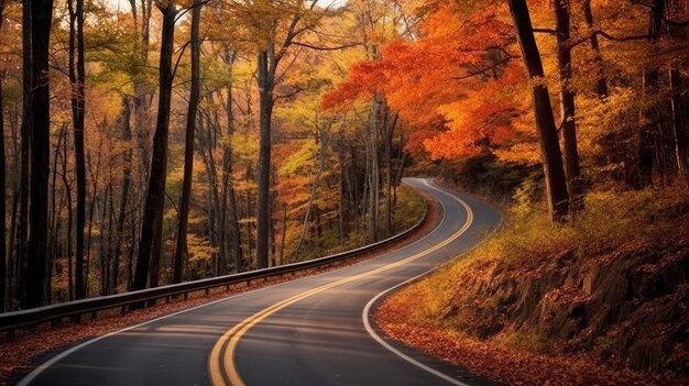 Photo fall color trees road views