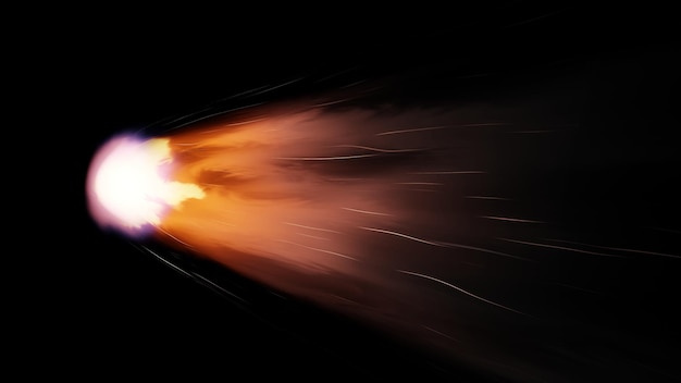 Photo fall comet from space fiery tail falling meteorite entry of an asteroid comet into the earth atmosphere on a black background 3d render