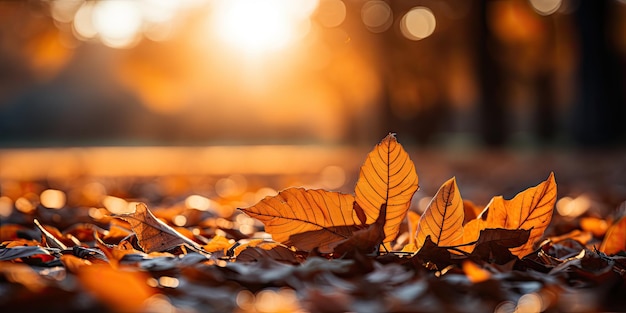 Фон осенней среды Золотой лес осенью с красно-оранжевым листом представляет