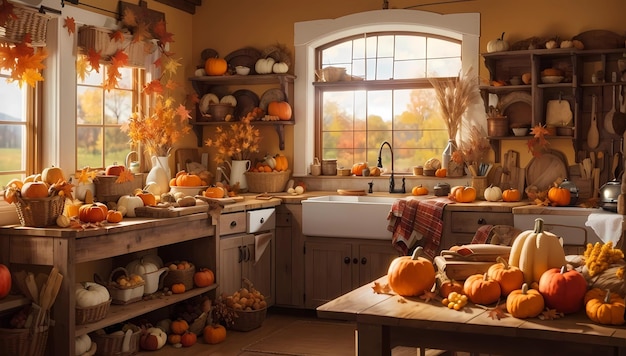 Fall Feast Setting Rustic Kitchen Abundance Card