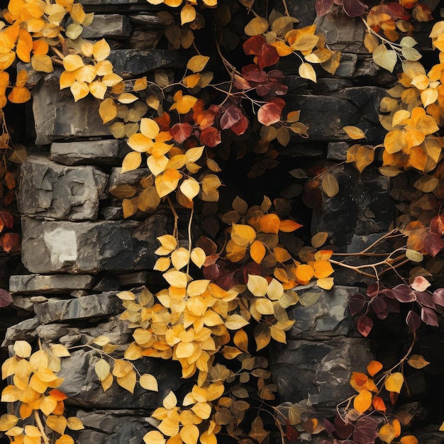 Fall foliage wall made of vines for a romantic atmosphere tiled