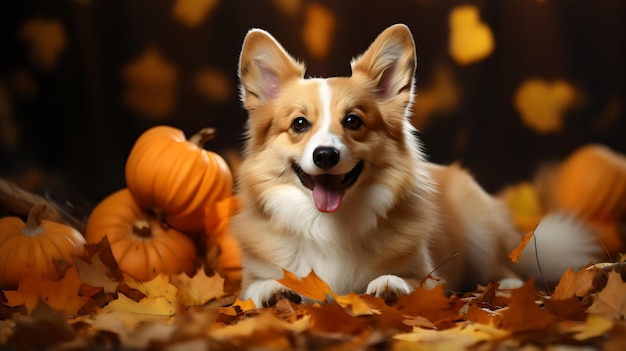 Fall Fun with Furry Friends Corgi Leaves Pumpkins and Nature's Beauty