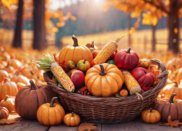 Photo fall harvest in the autumn park thanksgiving vibe