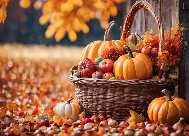 Photo fall harvest in the autumn park thanksgiving vibe