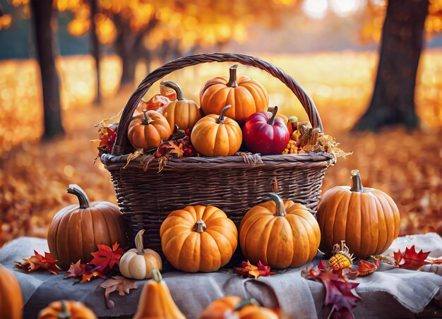 Fall Harvest in the autumn park Thanksgiving vibe